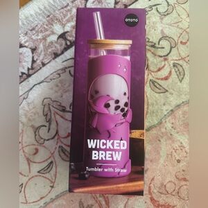 Wicked Brew Glass Tumbler with Straw - Purple BRAND NEW in Box